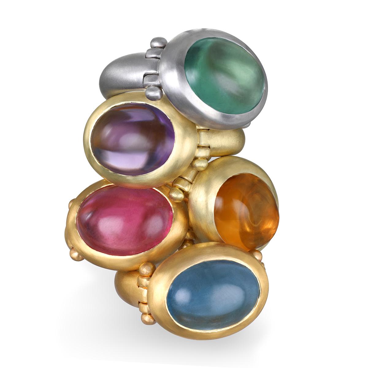Faye Kim 22 Karat Gold Pink Tourmaline Hinged Bezel Ring In New Condition For Sale In Darien, CT
