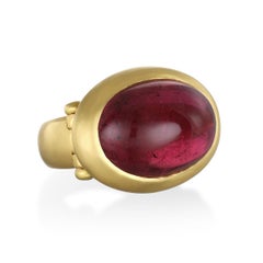 Faye Kim 22 Karat Gold Pink Tourmaline Hinged Cabochon Ring