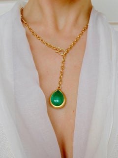 Faye Kim 22 Karat Gold Rose Cut Briolette Colombian Emerald Necklace