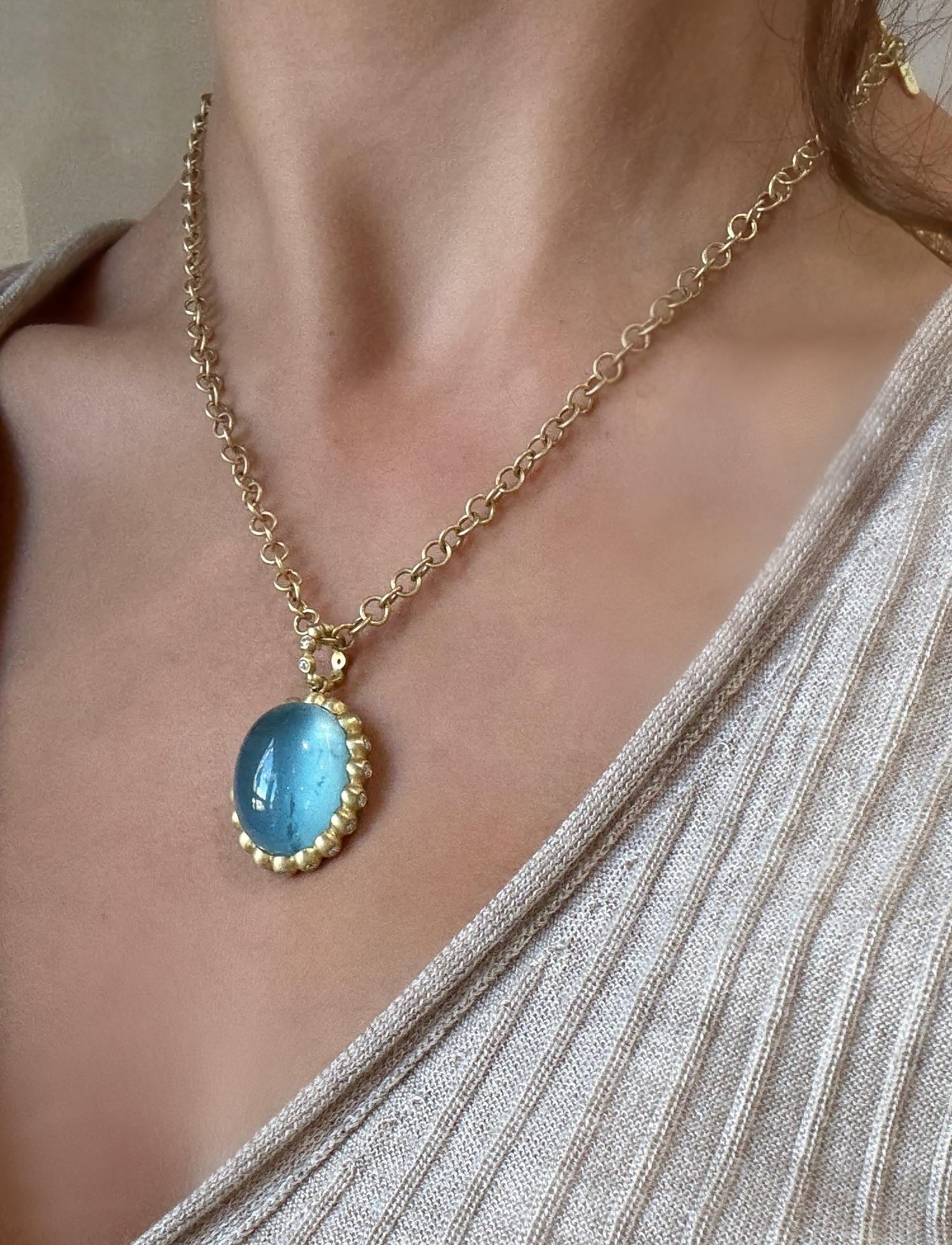 Ciondolo a granulazione di diamanti in oro 18 carati con acquamarina di Faye Kim In condizioni Nuovo in vendita a Darien, CT