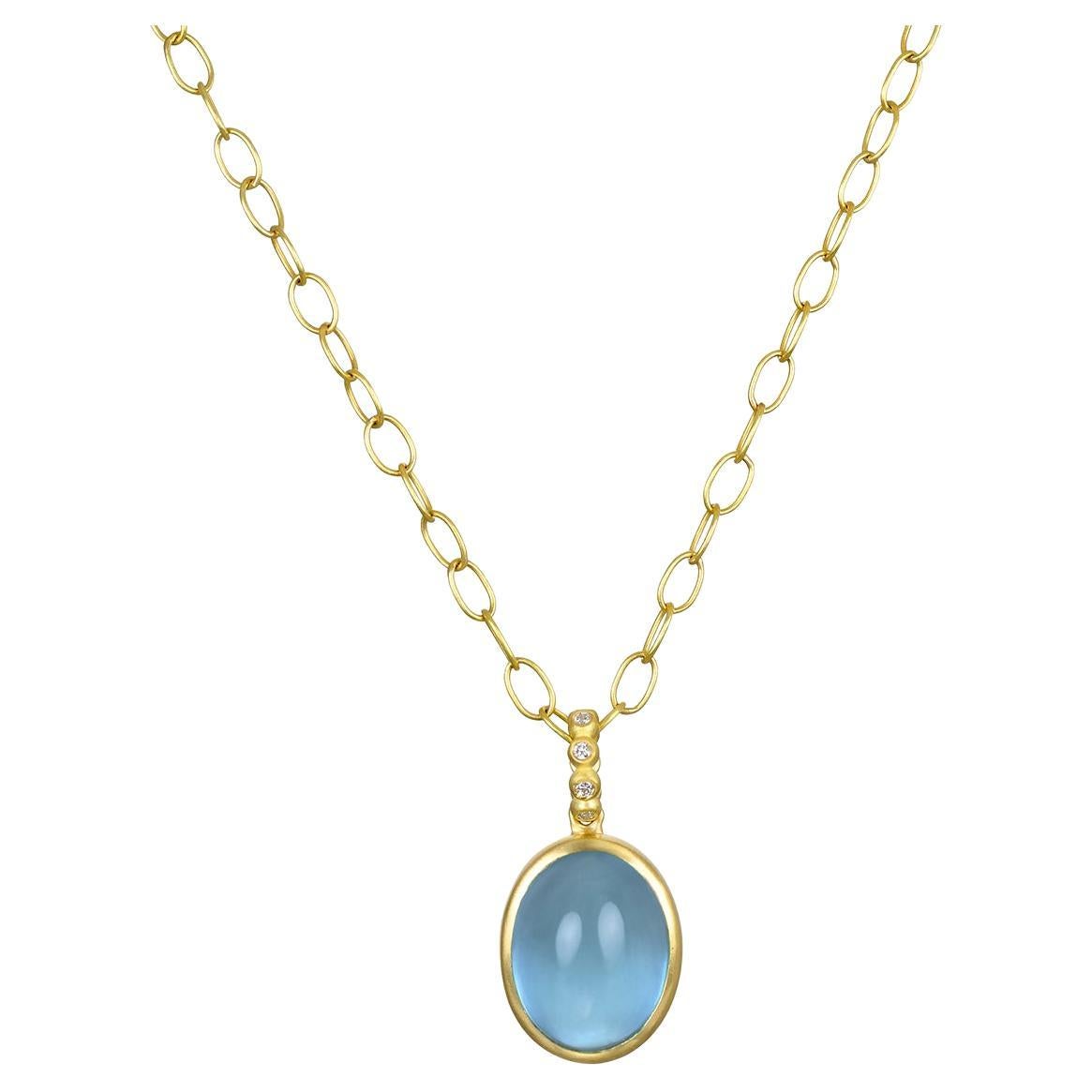 Faye Kim Aquamarine 18 Karat Gold Pendant With Granulation Bail For Sale