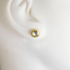 Faye Kim Burmese Moonstone 18 Karat Gold Bezel Granulation Stud Earrings