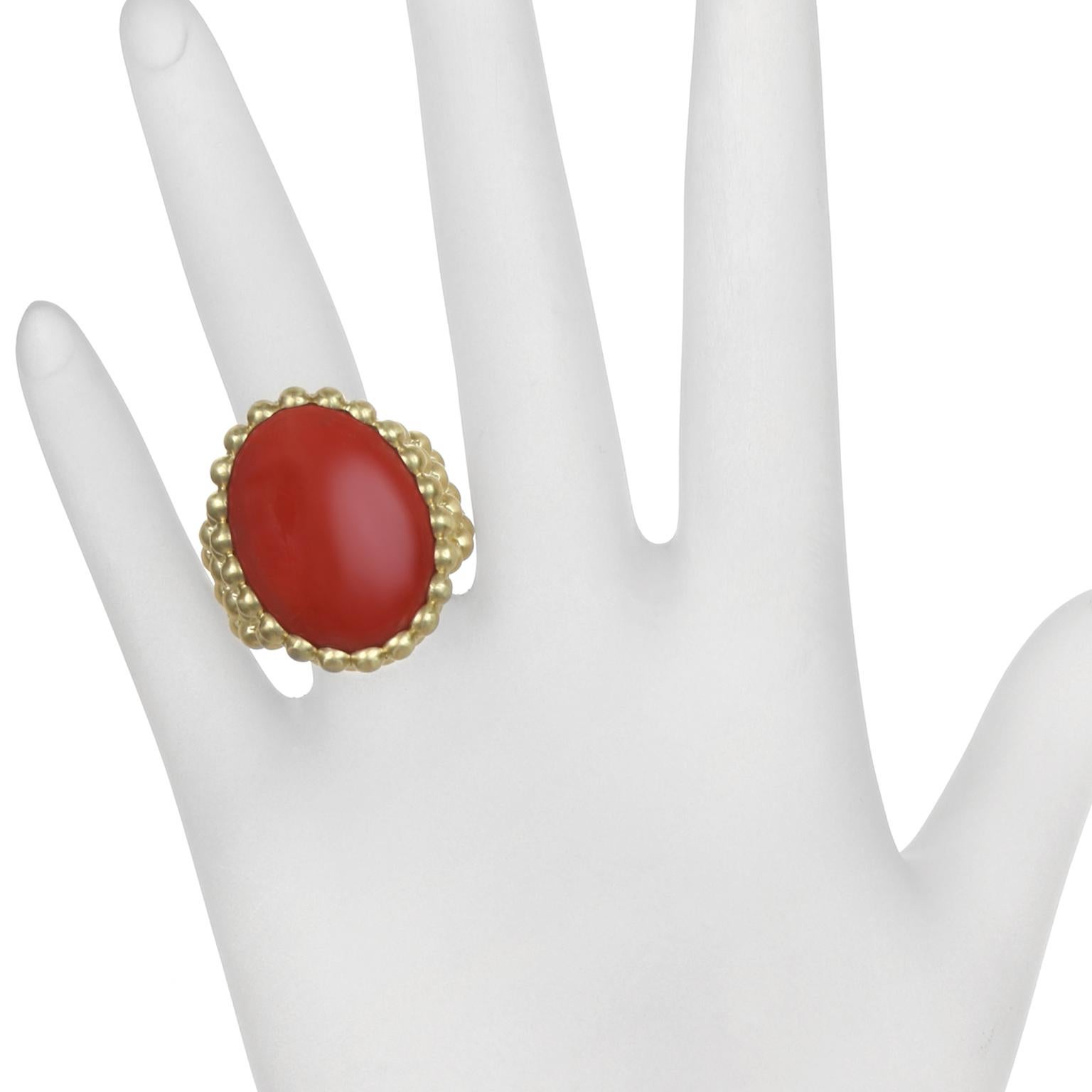 Round Cut Faye Kim 18k Gold Red Coral Cocktail Ring