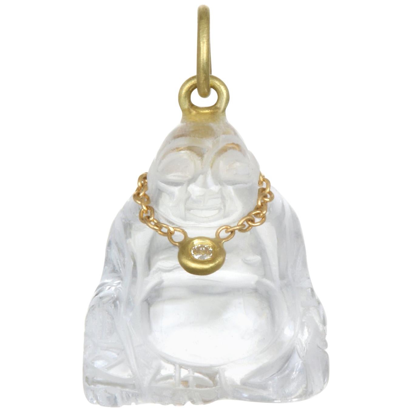 Buddha-Halskette aus 18 Karat Gold, Diamanten und Kristall von Faye Kim