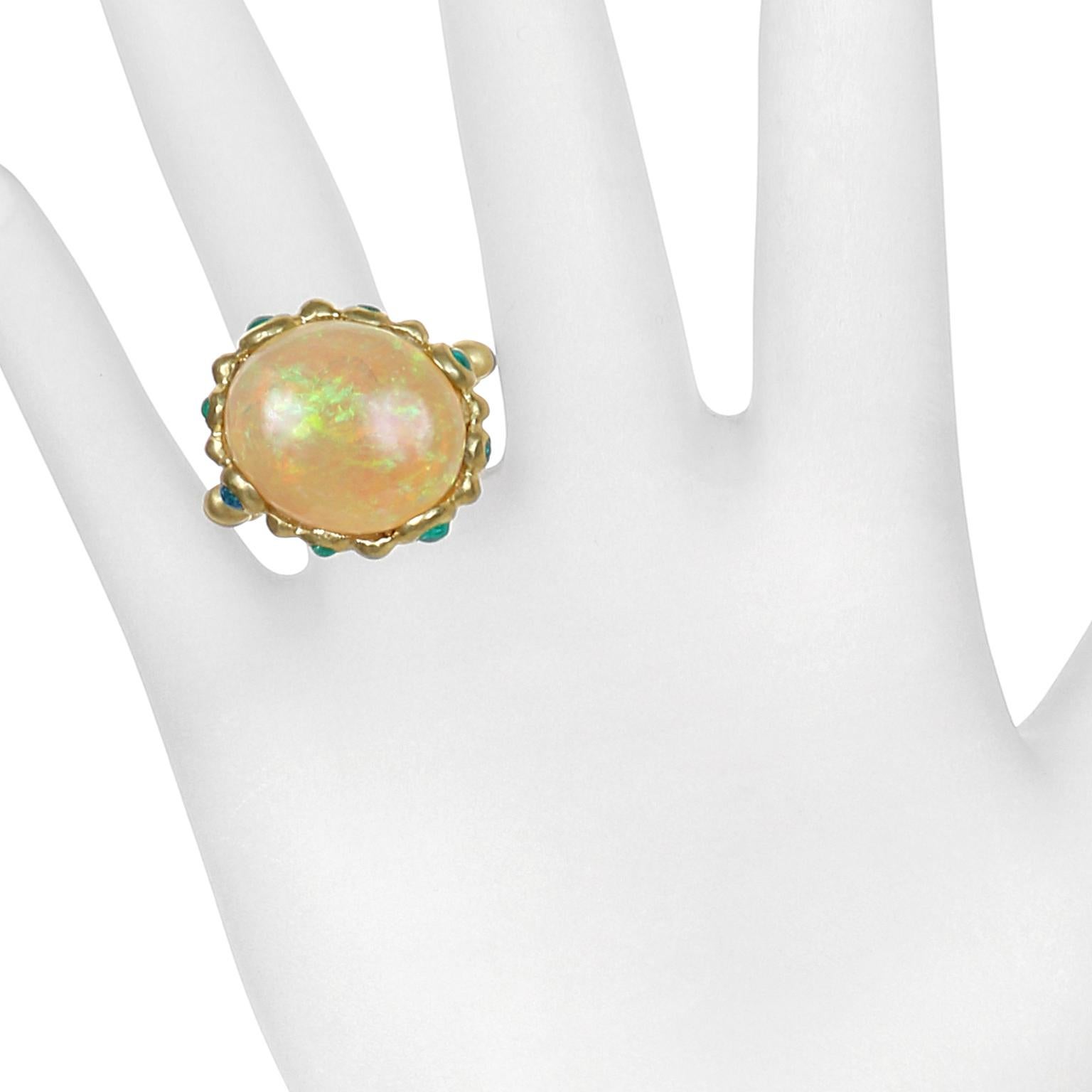 Faye Kim Ethiopian Opal and Paraiba Tourmaline Ring In New Condition In Westport, CT