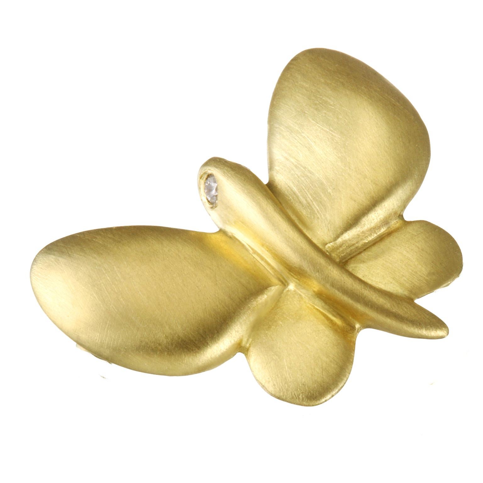Faye Kim 18k Gold Diamond Butterfly Charm Necklace For Sale
