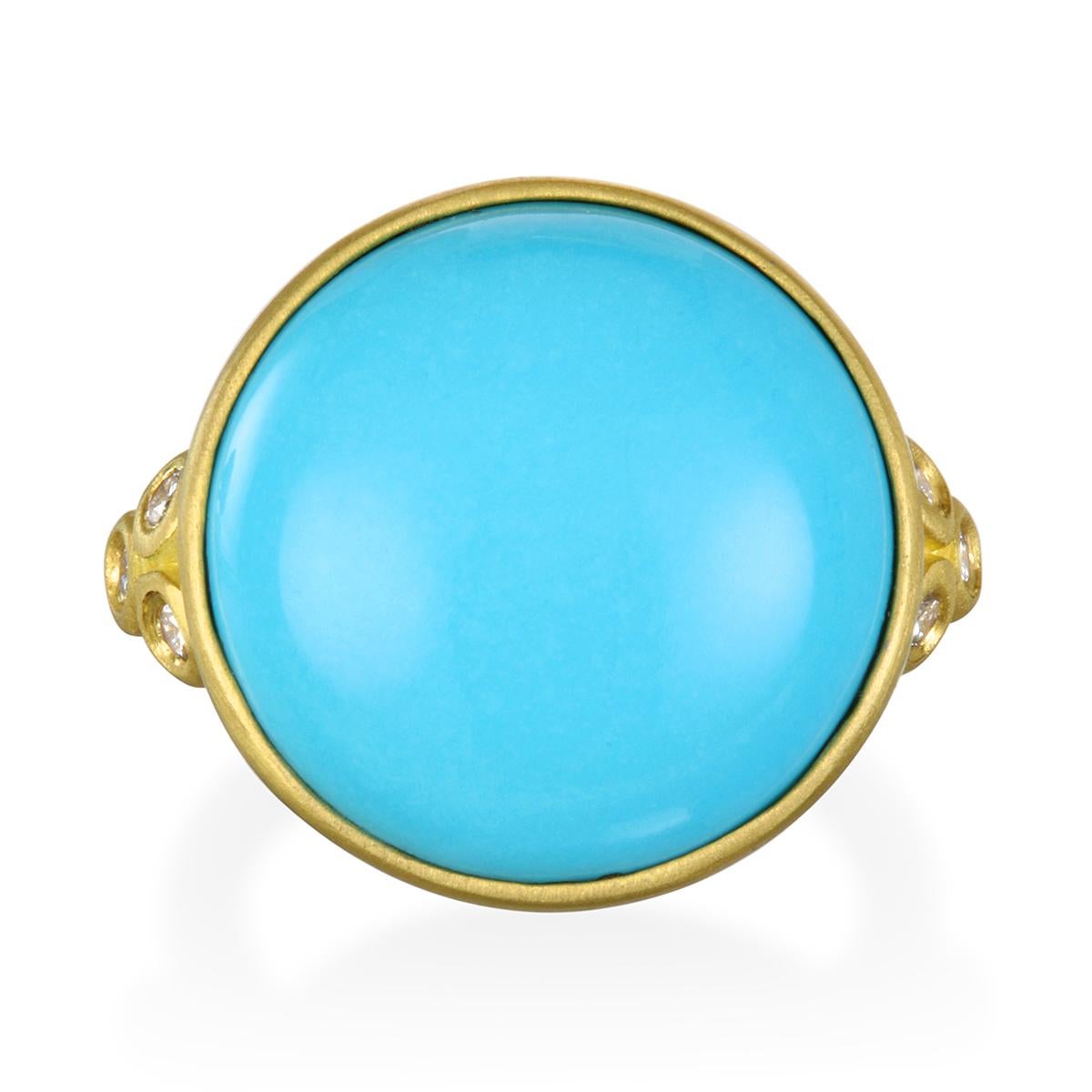 Contemporary Faye Kim Gold Diamond and Turquoise Bezel Ring For Sale