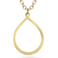 Faye Kim 18 Karat Gold Planished Teardrop Pendant on Cable Chain