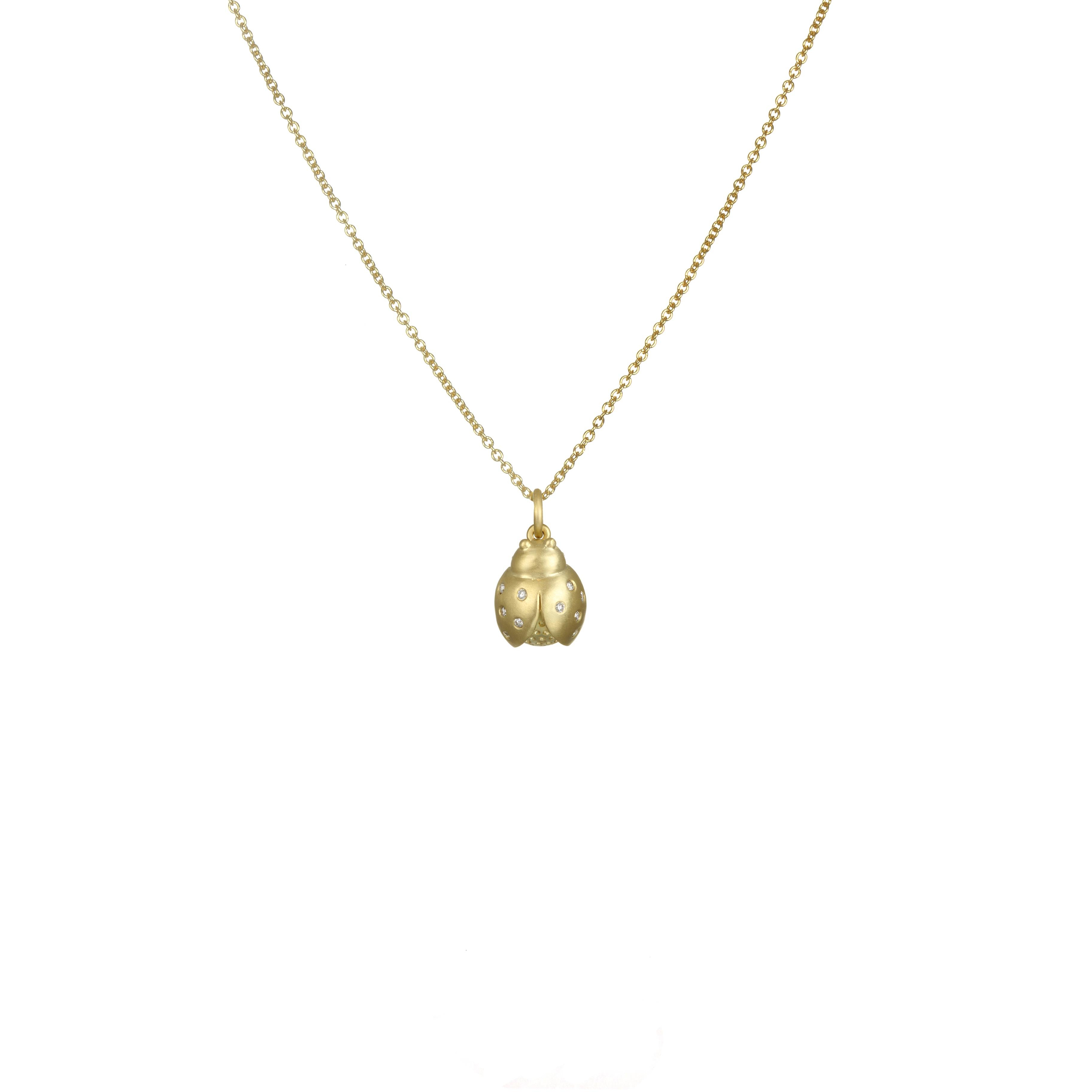 Modern Faye Kim 18K Gold and Diamond Ladybug Charm Necklace For Sale