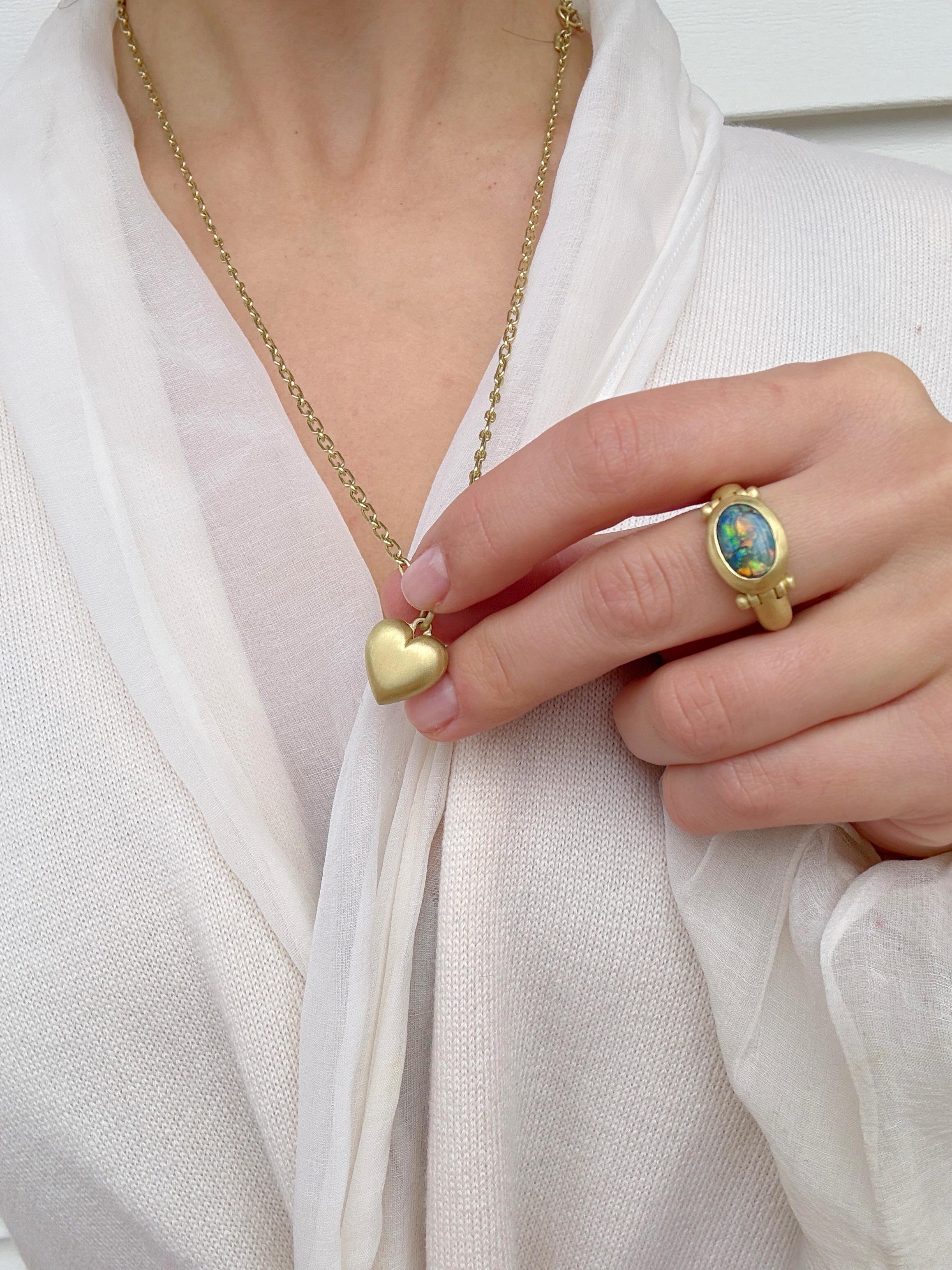 Cabochon Faye Kim Lightning Ridge Australian Black Opal Hinged Ring in 18 Karat Gold For Sale