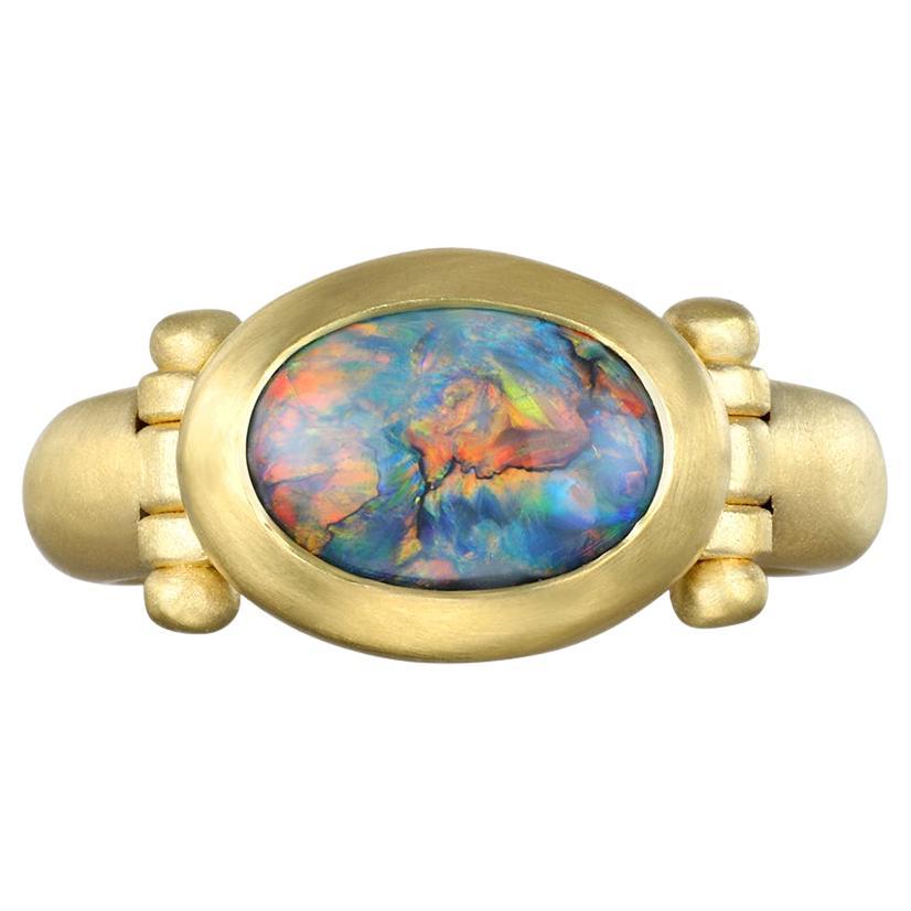 Faye Kim Lightning Ridge Australian Black Opal Hinged Ring in 18 Karat Gold