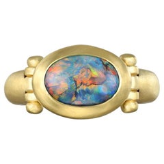 Faye Kim Lightning Ridge Australian Black Opal Hinged Ring in 18 Karat Gold