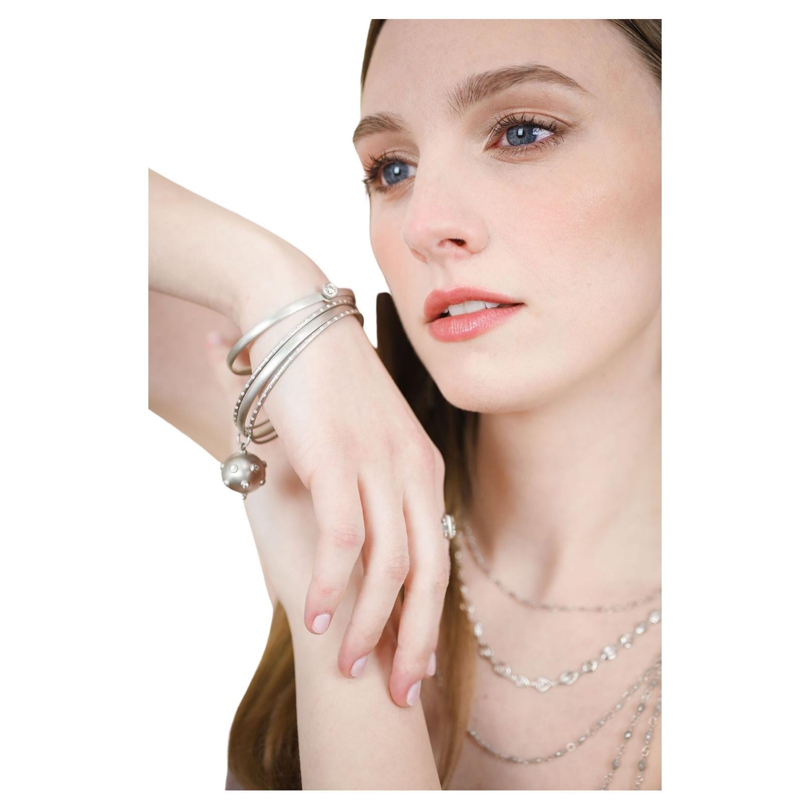 Contemporary Faye Kim Matte Platinum and Diamond Burnished Bangle Bracelet For Sale