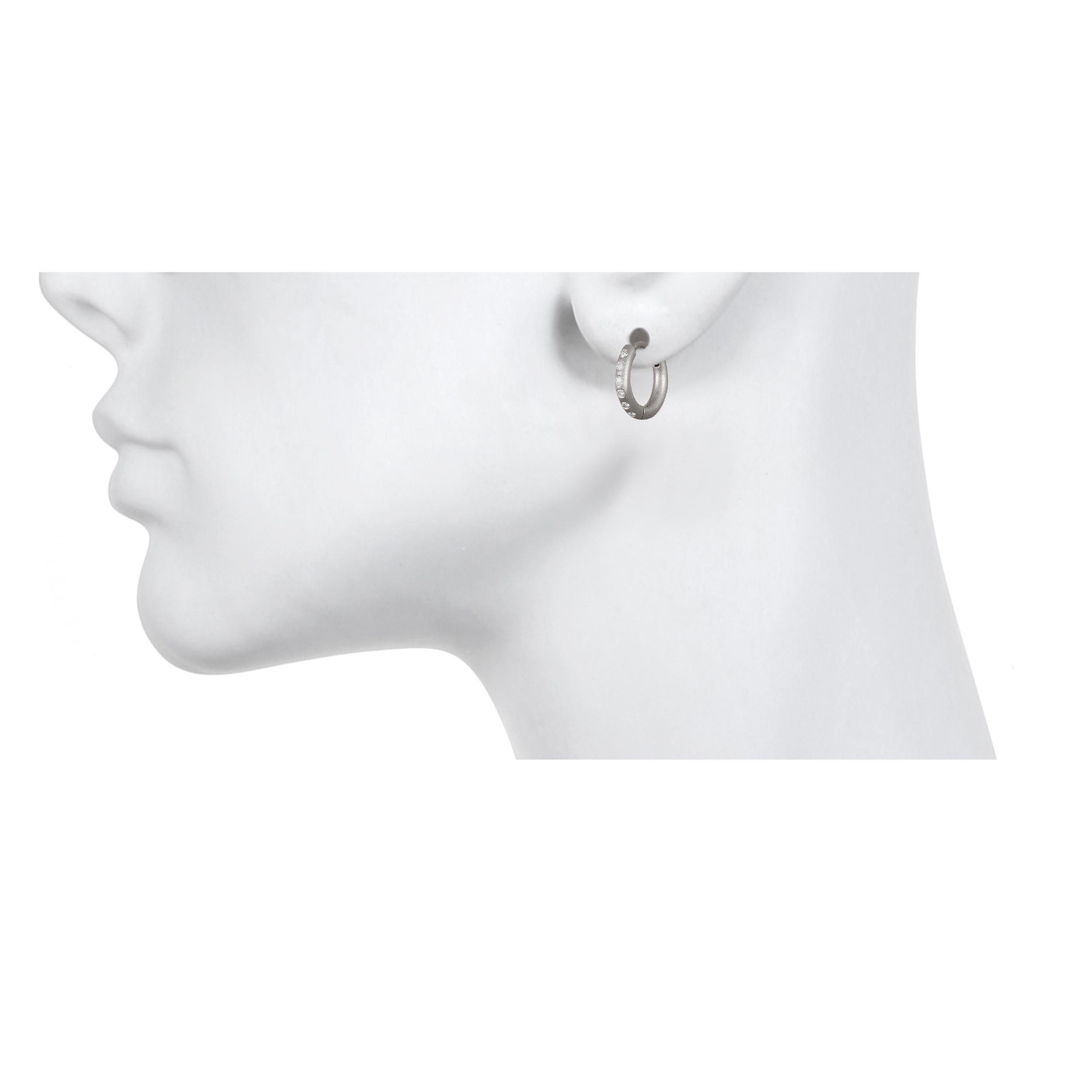 Contemporary Faye Kim Matte Platinum Burnished Diamond Huggy Hoop Earrings