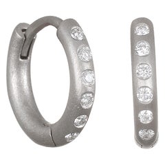 Faye Kim Matte Platinum Burnished Diamond Huggy Hoop Earrings