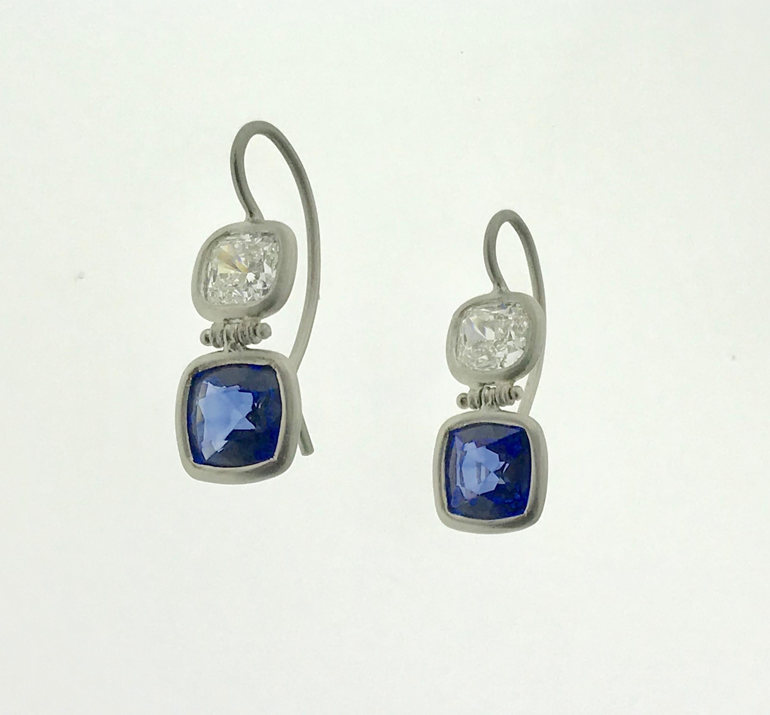 Contemporary Faye Kim Matte Platinum Diamond and Sapphire Double Hinged Earrings