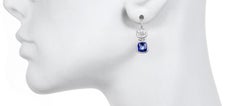 Faye Kim Matte Platinum Diamond and Sapphire Double Hinged Earrings