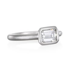 Faye Kim Matte Platinum Diamond Emerald Cut Diamond Ring, 1.01 Carat