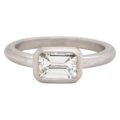 Faye Kim Matte Platinum Diamond Emerald Cut Diamond Ring