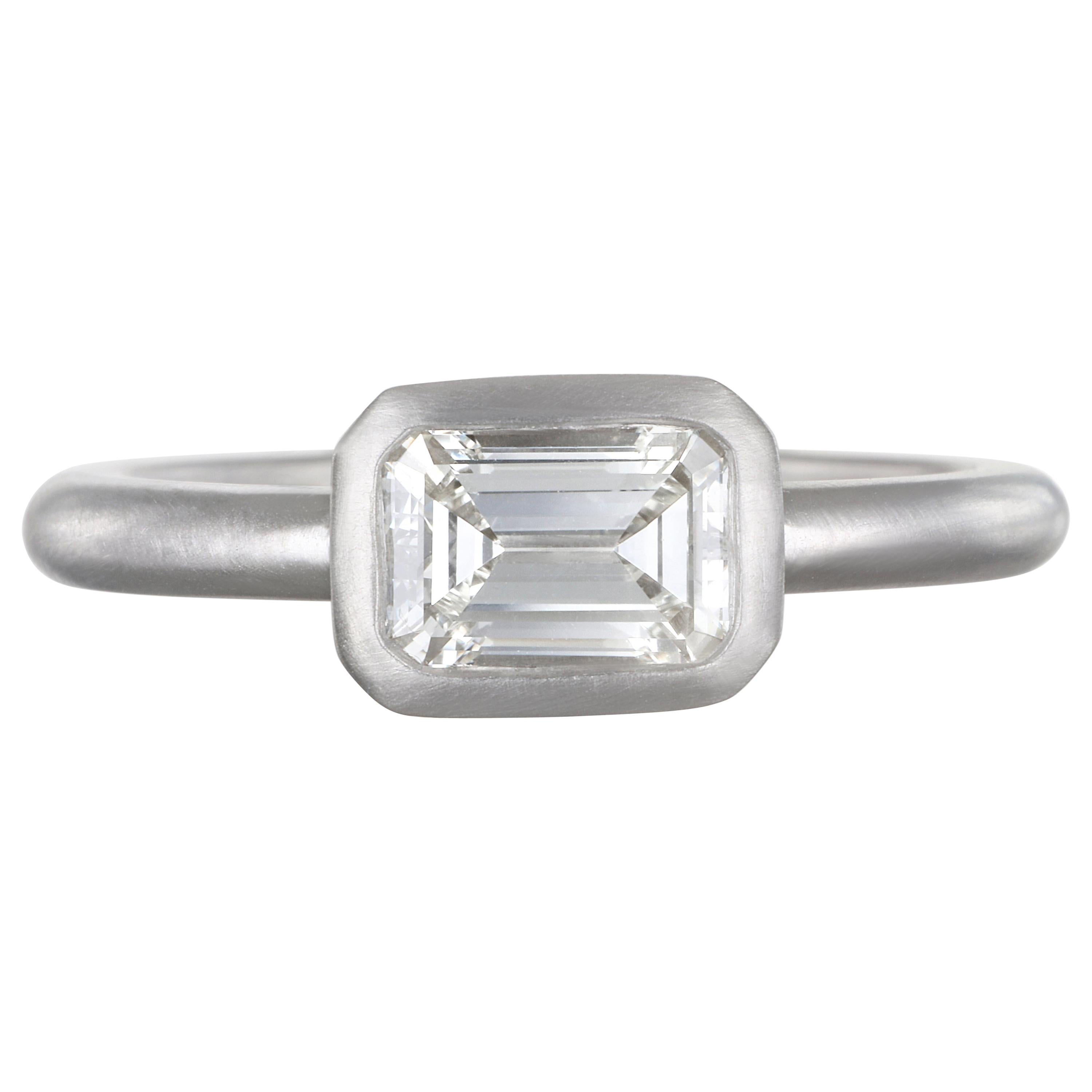 Faye Kim Matte Platinum Diamond Emerald Cut Diamond Ring