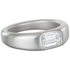 Faye Kim Matte Platinum Emerald Cut Diamond Ring