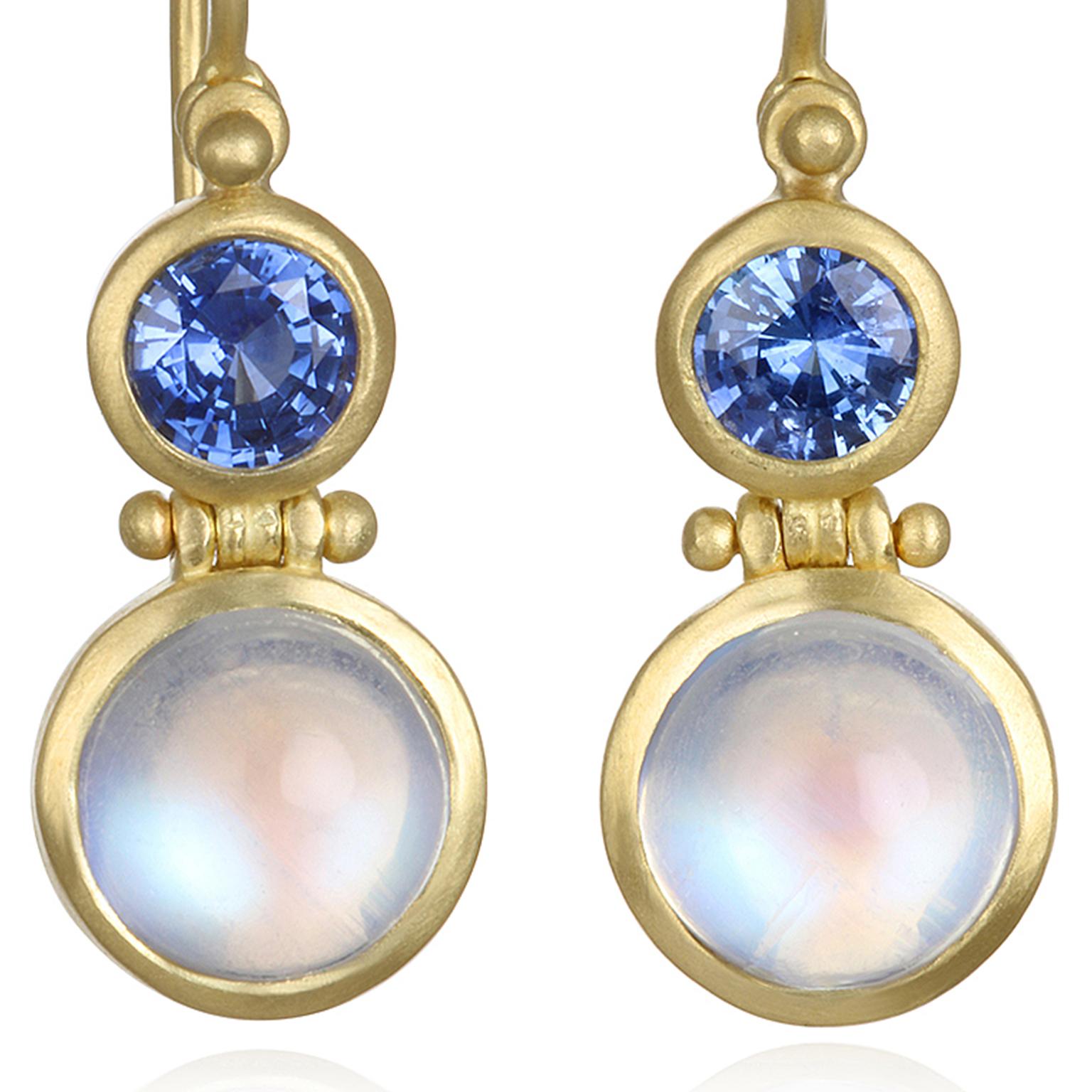 Contemporary Faye Kim Moonstone Blue Sapphire Gold Double Hinge Earrings