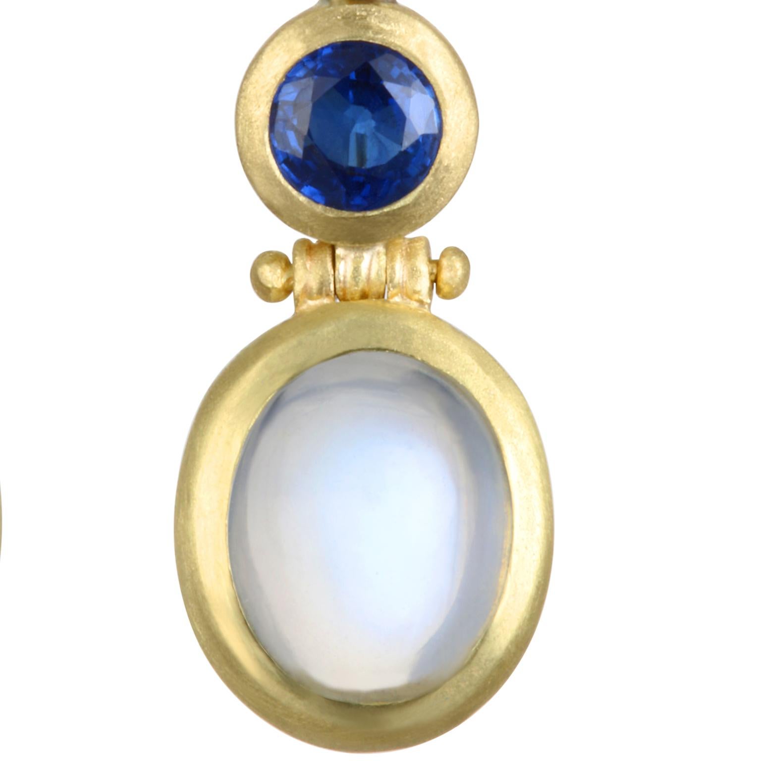 Contemporary Faye Kim Moonstone Blue Sapphire Gold Hinge Earrings