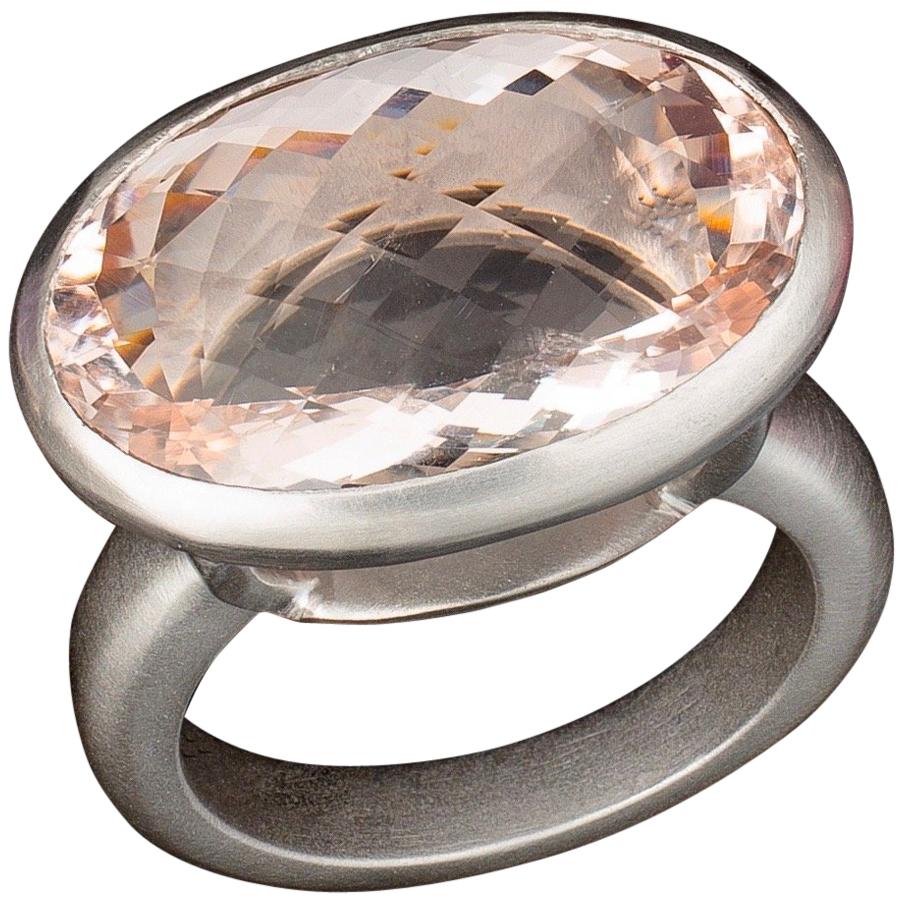 Faye Kim Platinum 13.55 Carat Pink Morganite Cocktail Ring