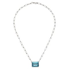 Faye Kim Platinum 26.74Ct Aquamarine Bezel Pendant Necklace