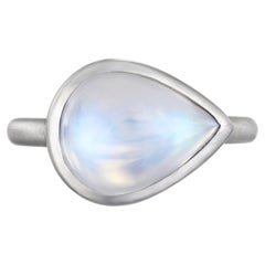 Faye Kim Platinum 4 Carat Pear Shape Ceylon Moonstone Ring, Size 7.75