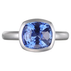 Faye Kim Platinum 4.33 Carat Ceylon Sapphire Cushion Bezel Ring, Size 6.5