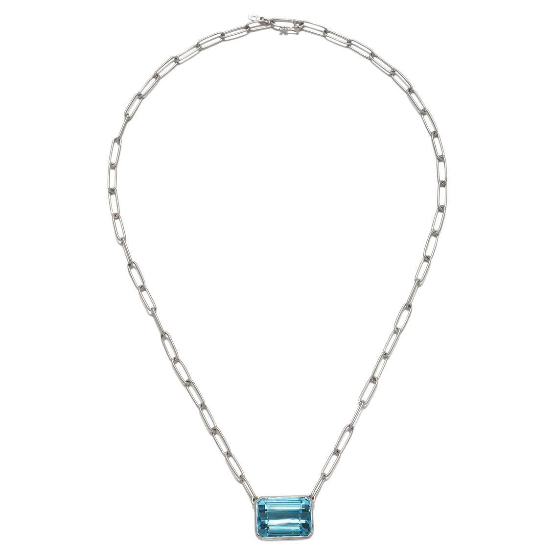 Faye Kim Platinum Aquamarine Bezel Pendant Necklace