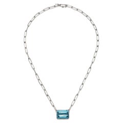Faye Kim Platinum Aquamarine Bezel Pendant Necklace
