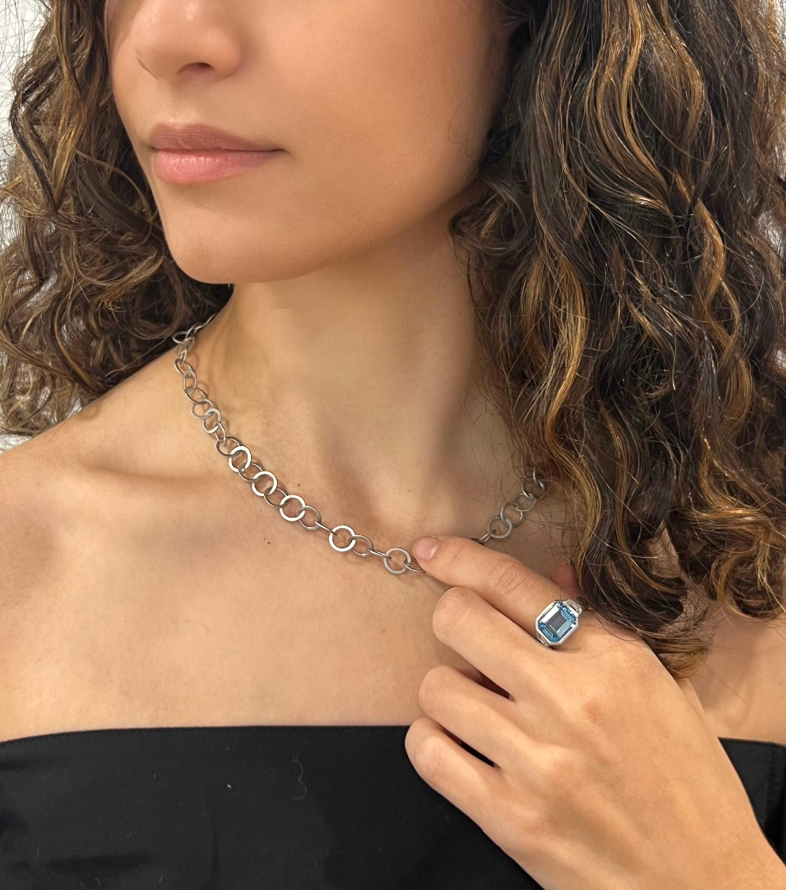 Anillo de 3 piedras Faye Kim Platino Aguamarina Diamante Contemporáneo en venta