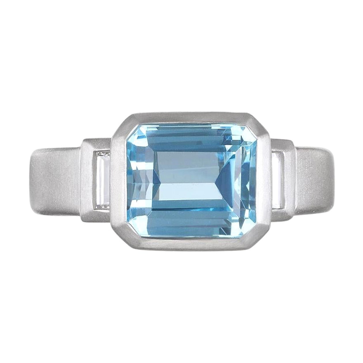 Platin-Aquamarin-Diamant-Ring mit 3 Steinen von Faye Kim im Angebot