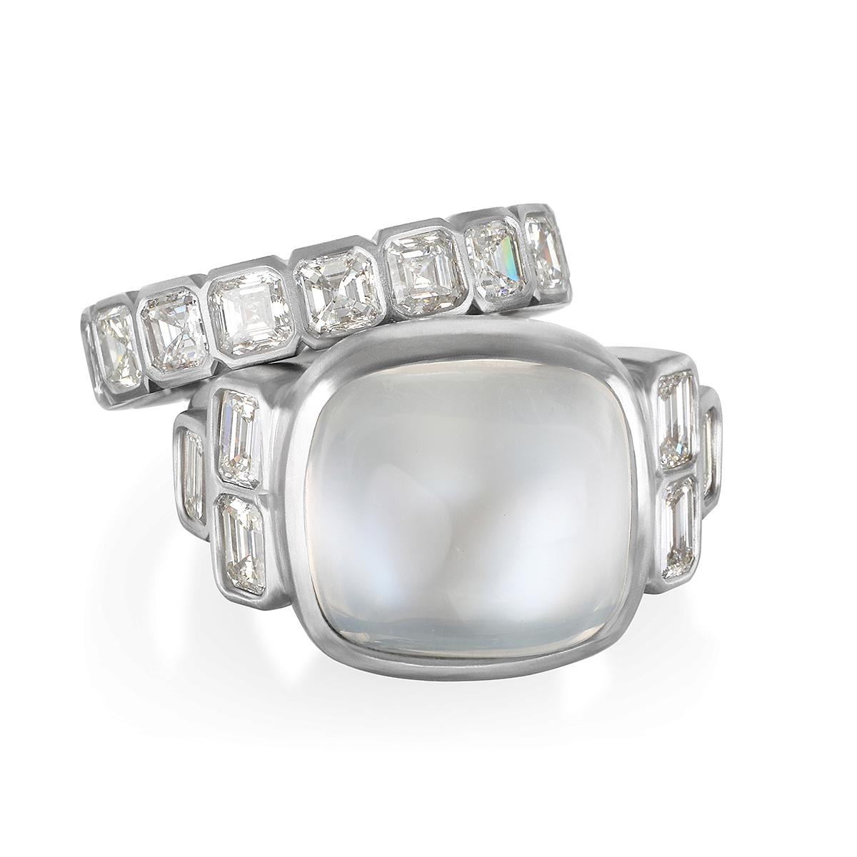 Contemporary Faye Kim Platinum Asscher Diamond Eternity Ring