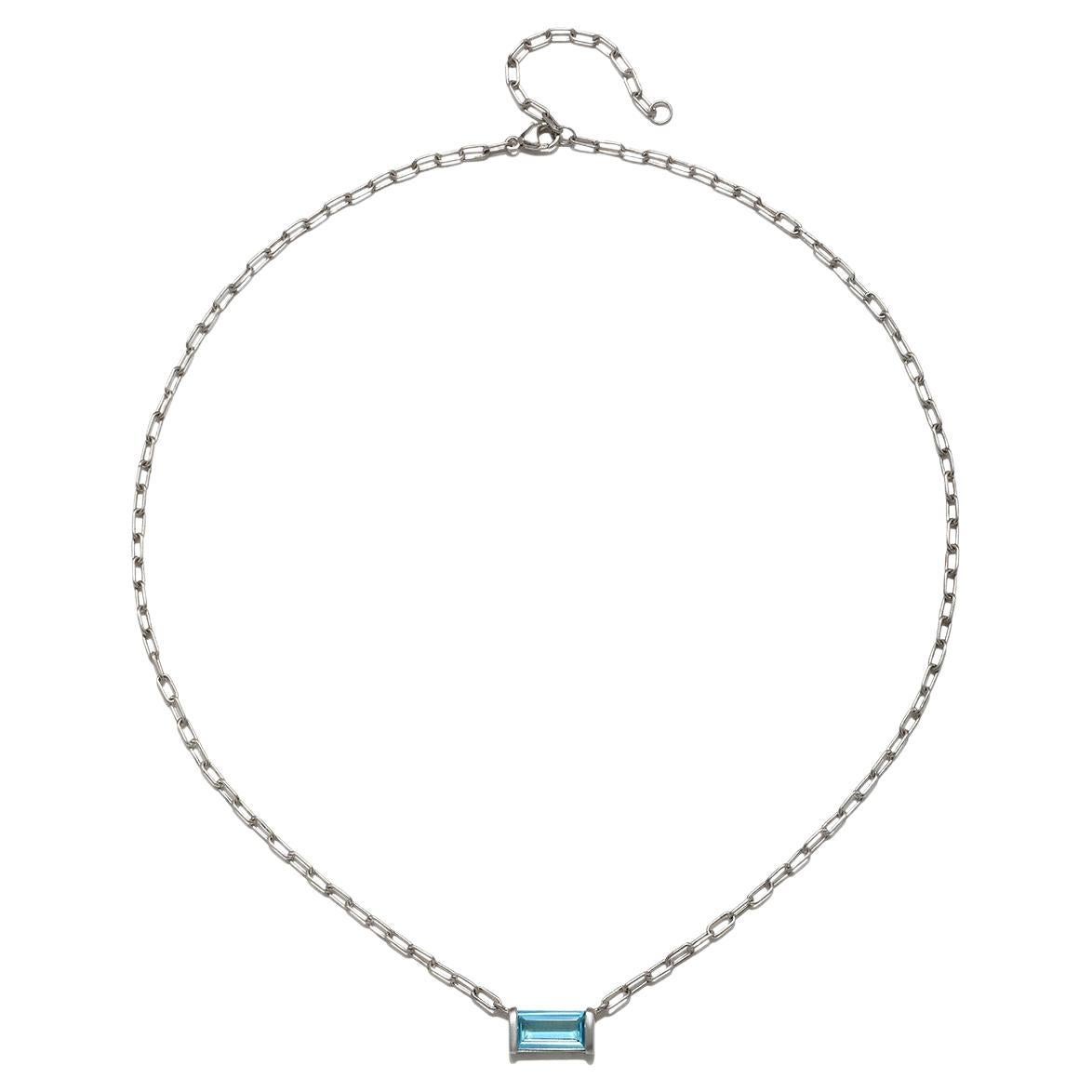 Faye Kim Platinum Bar Set Aquamarine Pendant Necklace - 1.8 Carats For Sale