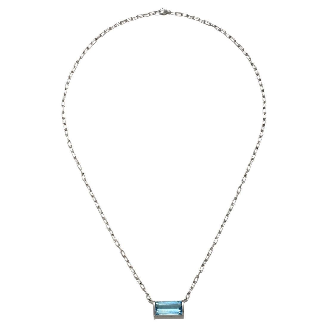 Faye Kim Platinum Bar Set Aquamarine Pendant Necklace - 6.2 Carats