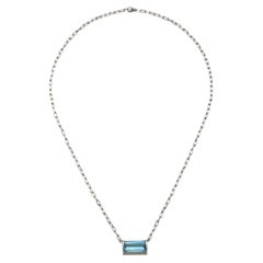 Faye Kim Platinum Bar Set Aquamarine Pendant Necklace - 6.2 Carats