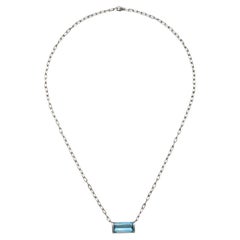 Faye Kim Platinum Bar Set Aquamarine Pendant Necklace - 6.2 Carats
