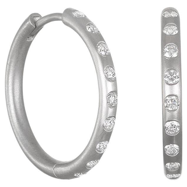 Faye Kim Platinum Burnished Diamond Hoop Earrings For Sale