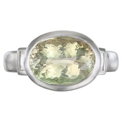 Faye Kim Platinum Celery Tourmaline and Diamond Baguette Ring