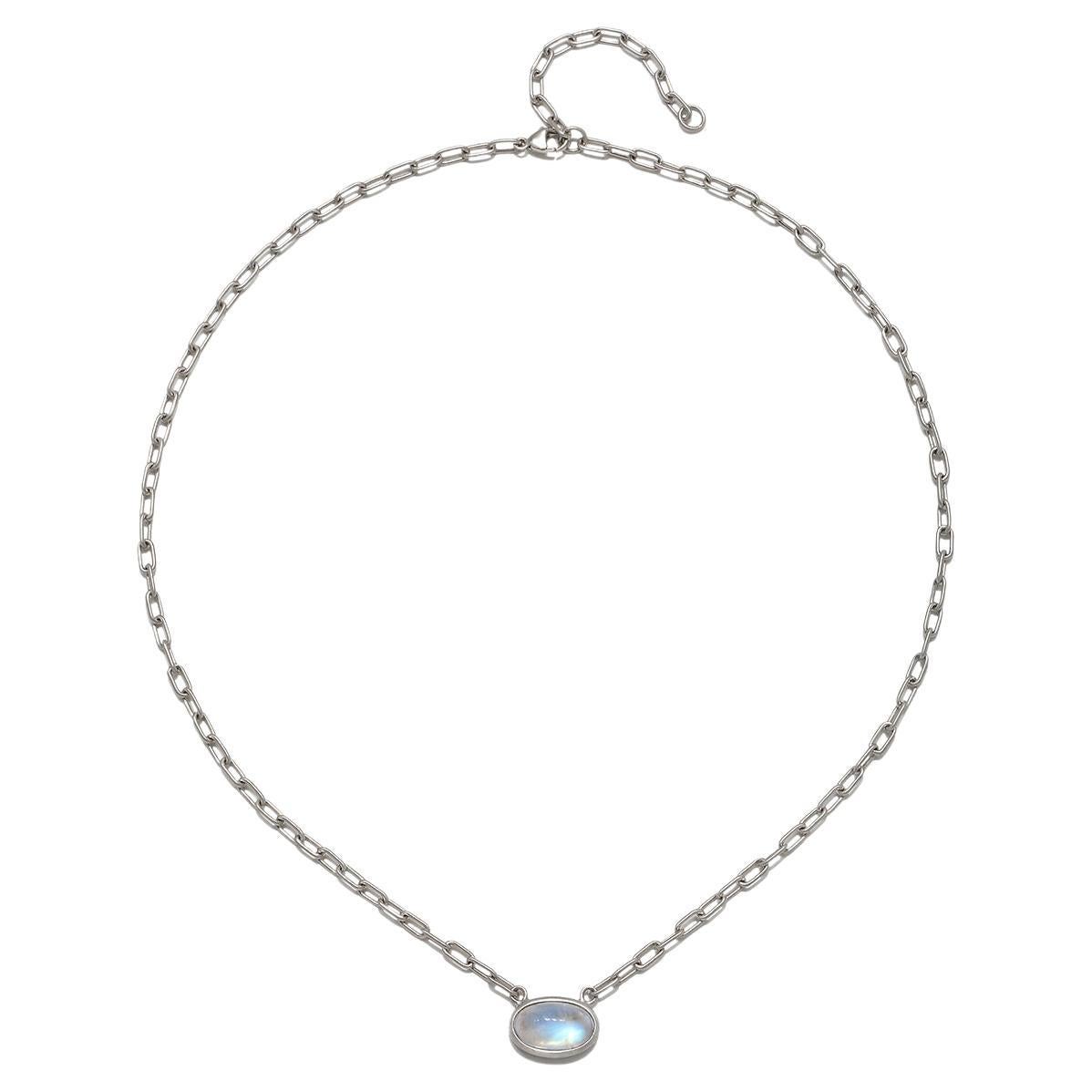 Faye Kim Platinum Ceylon Moonstone Bezel Necklace