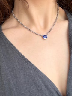 Faye Kim Platinum Ceylon Sapphire Bezel Necklace
