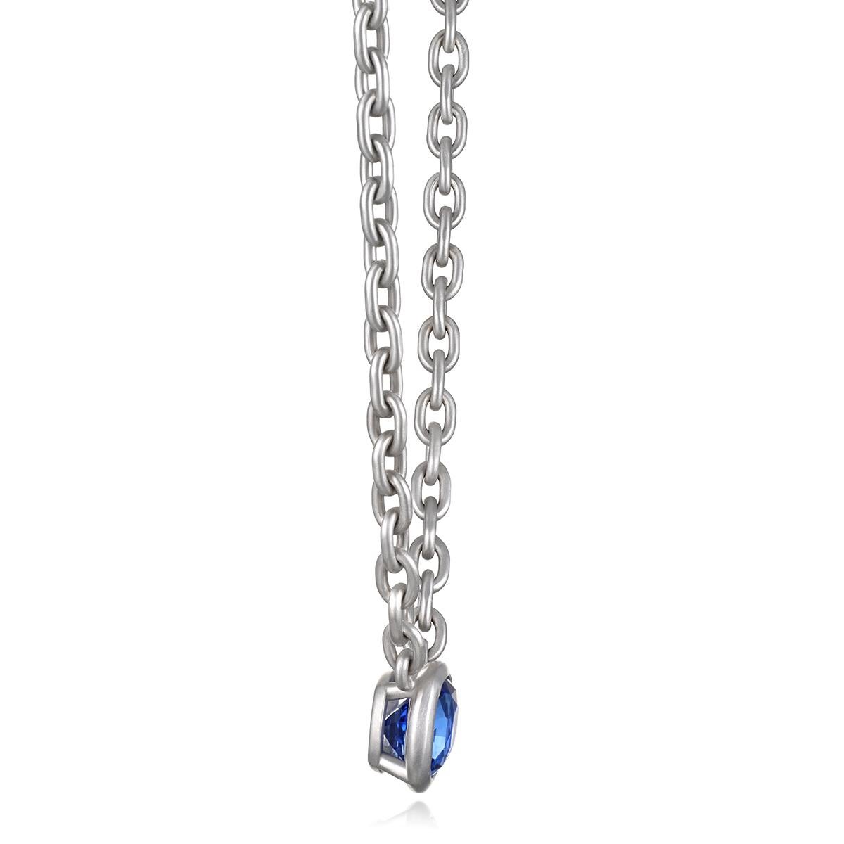 Contemporary Faye Kim Platinum Ceylon Sapphire Bezel Necklace For Sale