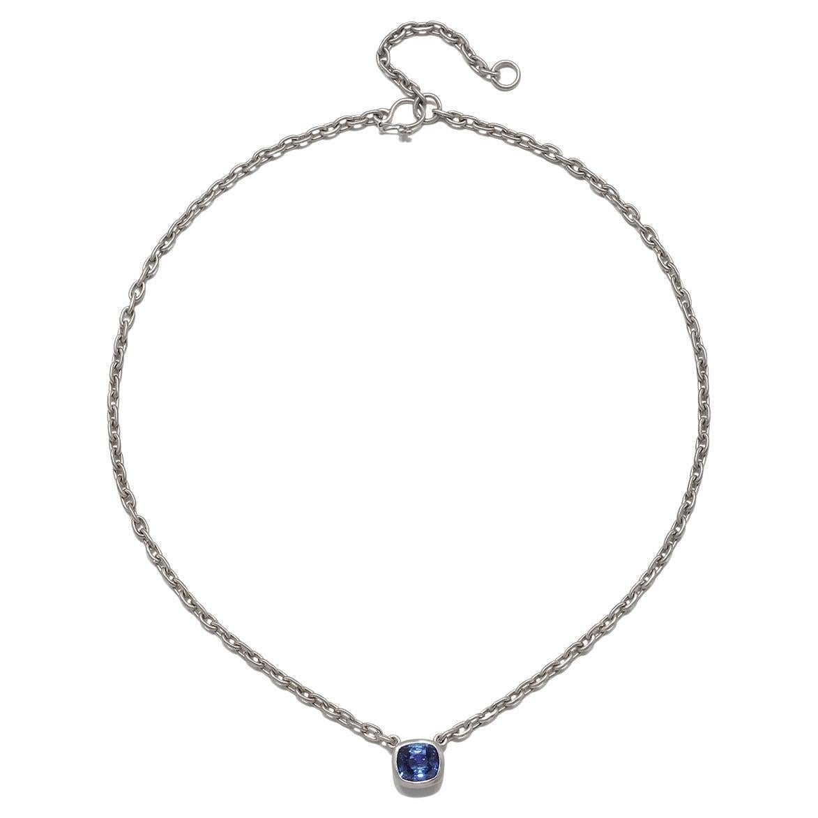 Faye Kim Platinum Ceylon Sapphire Bezel Necklace