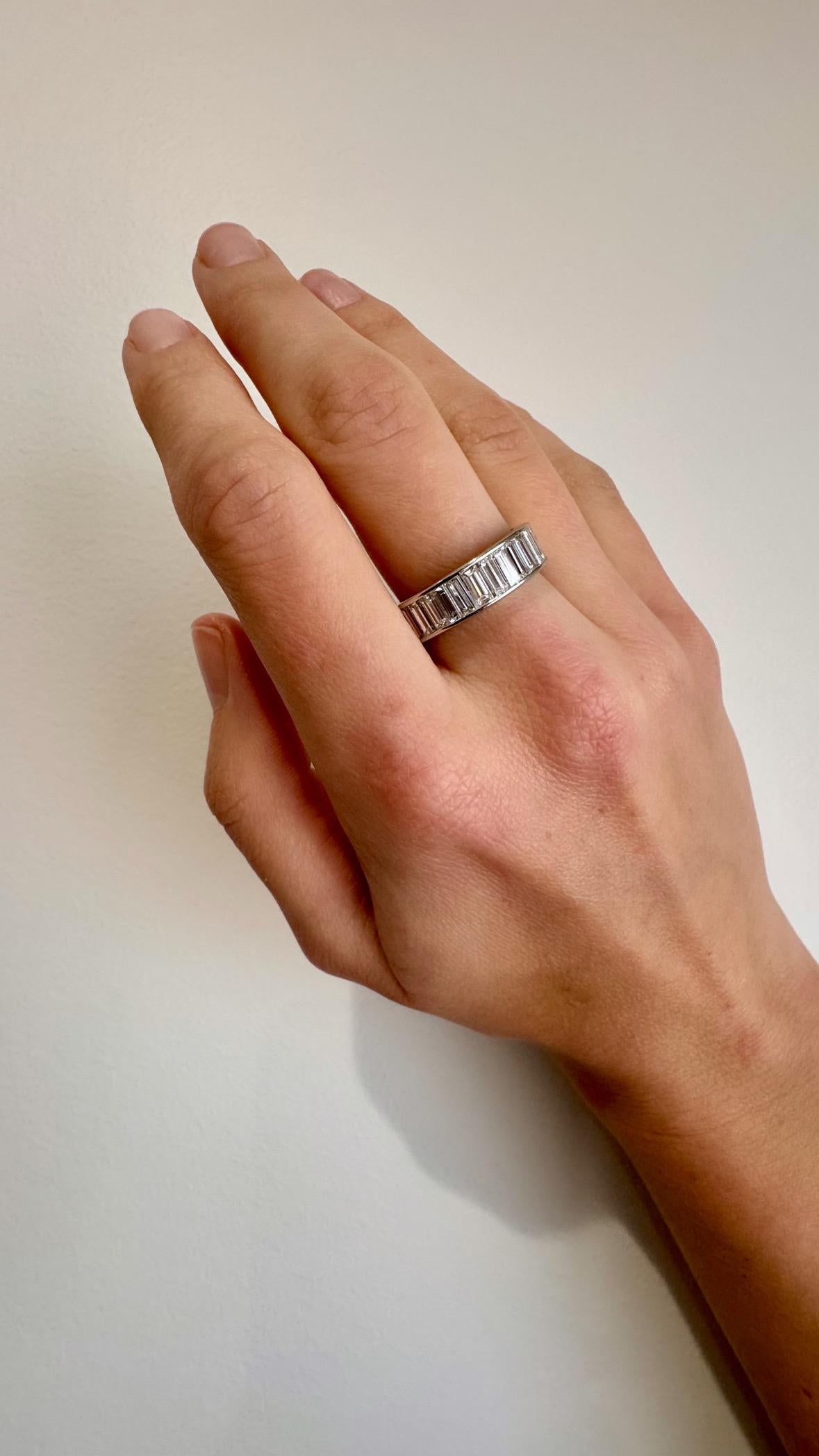 Faye Kim Platinum Diamond Baguette Ring In New Condition For Sale In Darien, CT