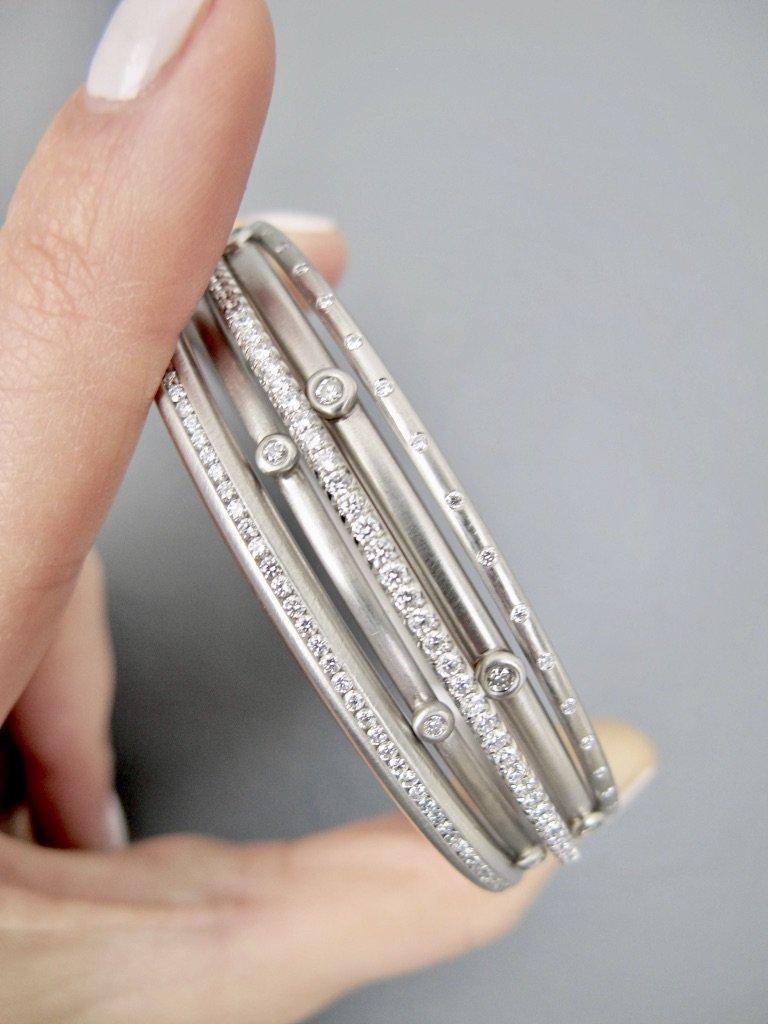 Women's or Men's Faye Kim Platinum Diamond Bezel Bangle Bracelet For Sale