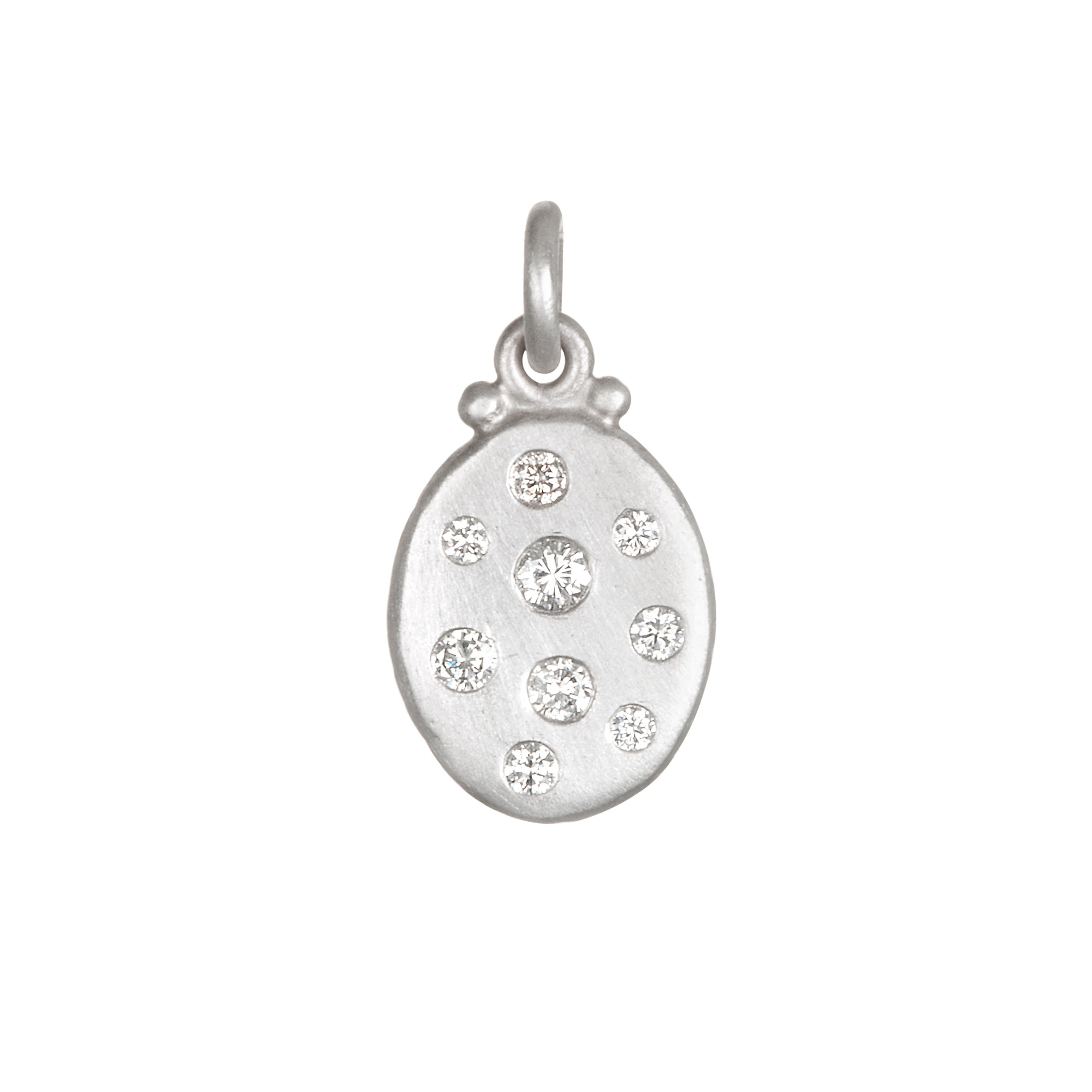 Round Cut Faye Kim Platinum Diamond Dog Tag Necklace