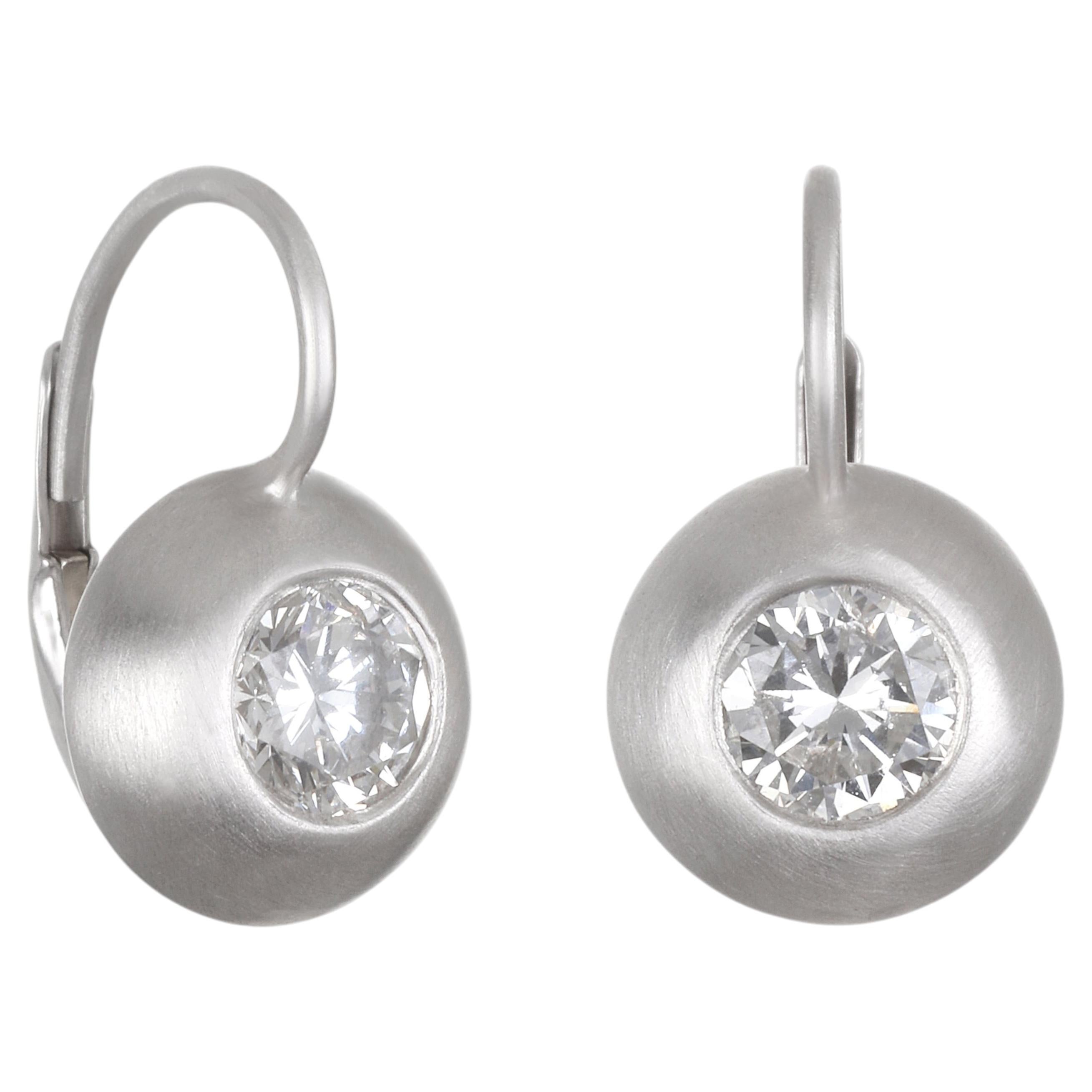 Faye Kim Platinum Diamond Dome Leverback Earrings, 1.40 ctw, USA